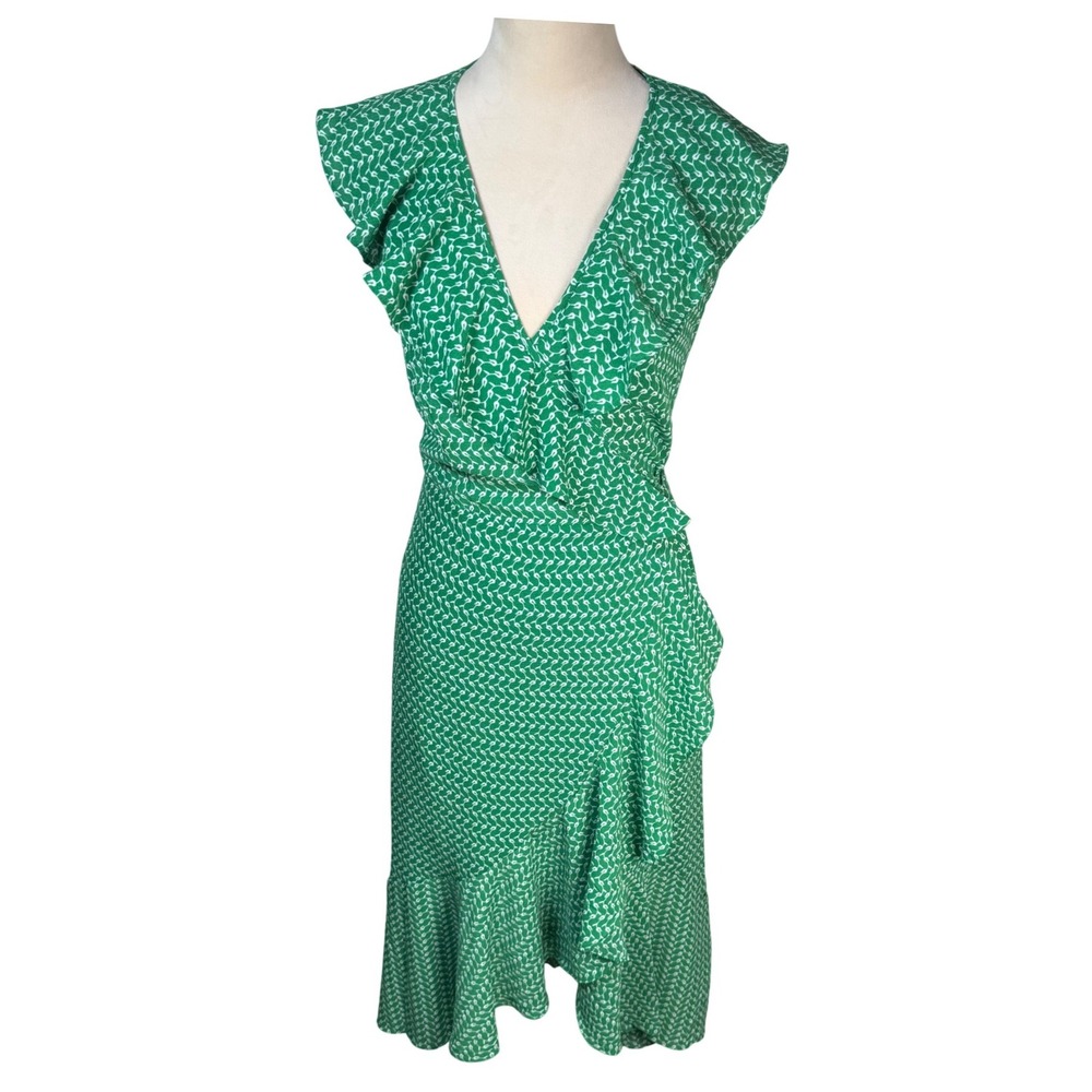 Max‎ Studio NWT Green Tulip Floral Ruffle Wrap Dress Sleeveless Midi Women's S